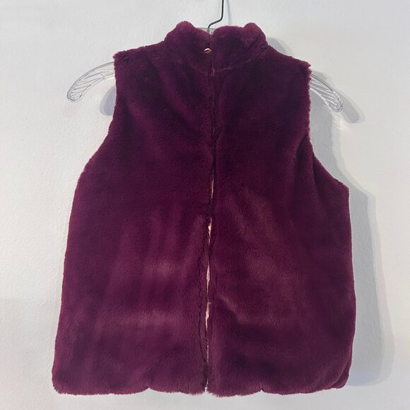 Girls Reversible Vest Burgundy Faux Fur / Gold M - Picture 3 of 5